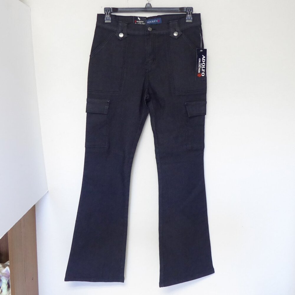 New with tags Adolfo black stretch cargo bootcut Y2K style jeans size 12 tall